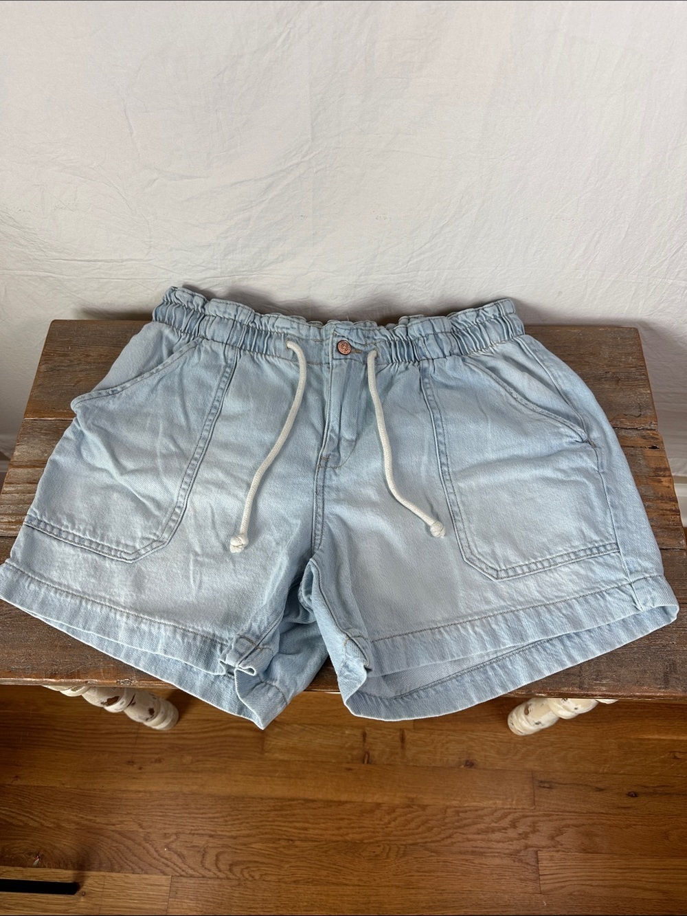 Maurices Light Blue High-Waist Drawstring Denim Shorts